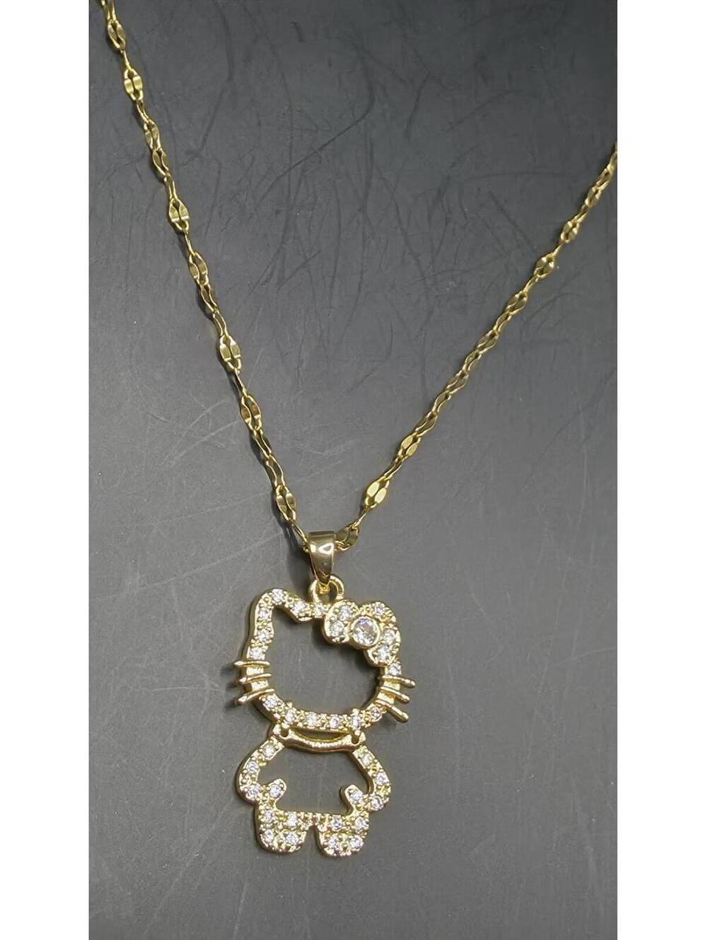Hello Kitty Stainless Steel Gold-Tone Cubic Zirconia Pendant Y2K